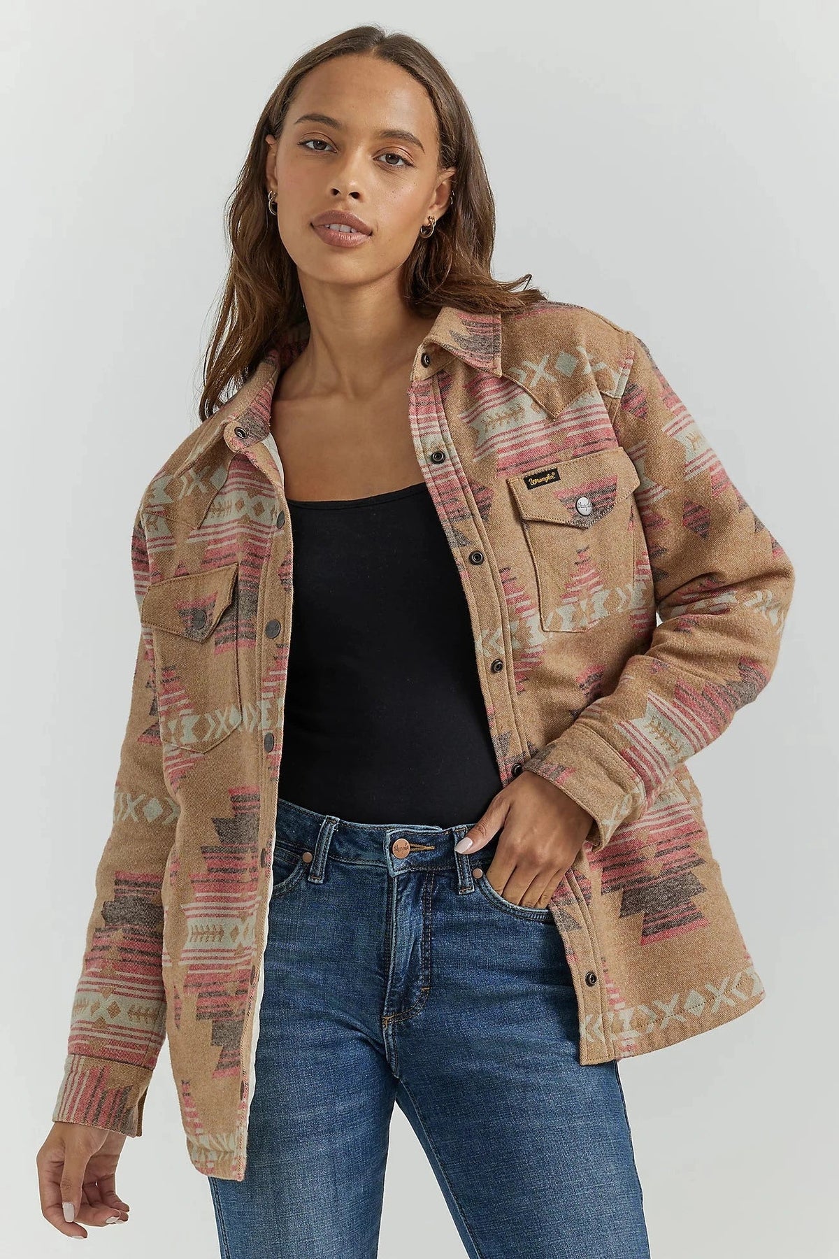 Wrangler Multiprint Brown Aztec Shacket - Allure Boutique WY