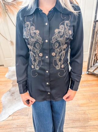 Wrangler X Lainey Wilson Satin Embroidered Shirt - Allure Boutique WY