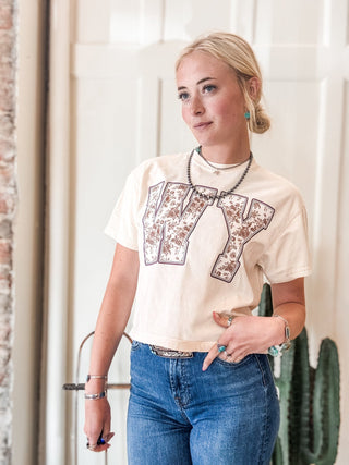WY Floral Lace Graphic Boxy Tee - Allure Boutique WY