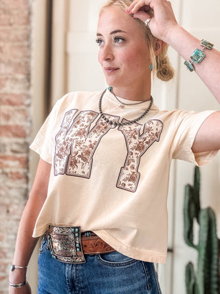 WY Floral Lace Graphic Boxy Tee - Allure Boutique WY