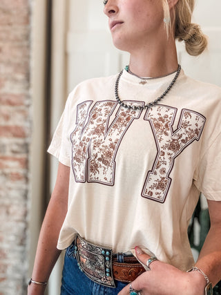 WY Floral Lace Graphic Boxy Tee - Allure Boutique WY
