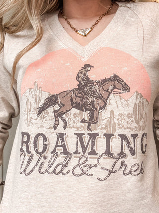 WY Wild & Free V - Neck Sweatshirt - Allure Boutique WY
