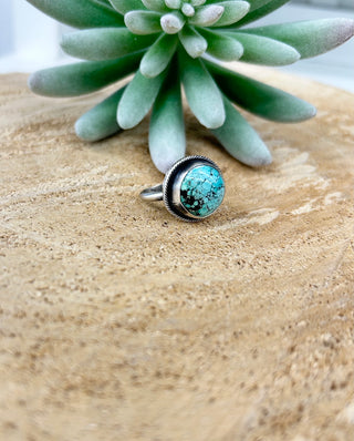 Round Rope Border Turquoise Ring 7.25