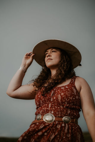 Xumal Off White Bolero Hat with Brown Embroidery & Feather - M/L - Allure Boutique WY