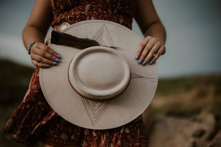 Xumal Off White Bolero Hat with Brown Embroidery & Feather - M/L - Allure Boutique WY