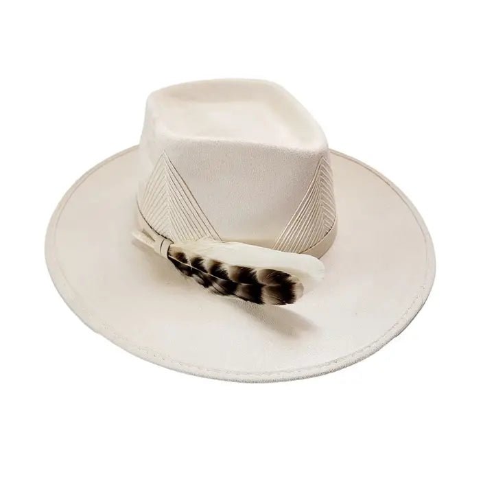 Zasha Bone Bolero Hat with Cream Embroidery & Feather - M/L - Allure Boutique WY