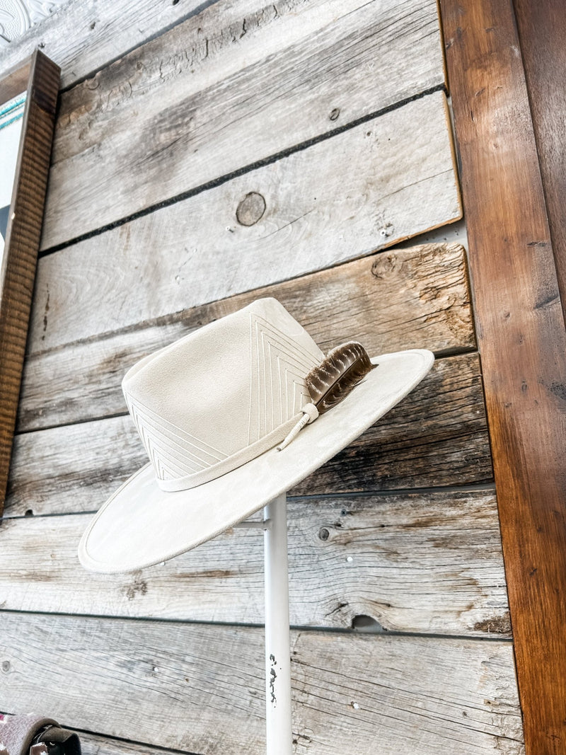 Zasha Bone Bolero Hat with Cream Embroidery & Feather - M/L - Allure Boutique WY