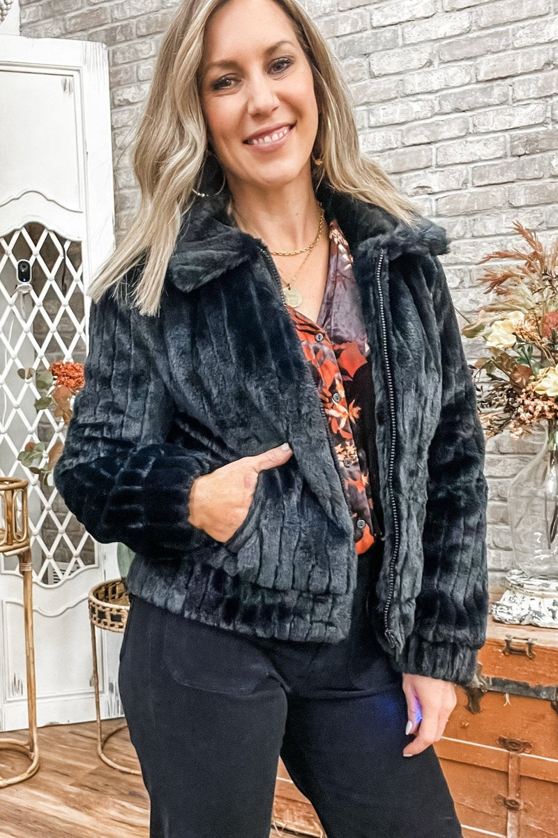 Zip Up Fur Jacket - Allure Boutique WY