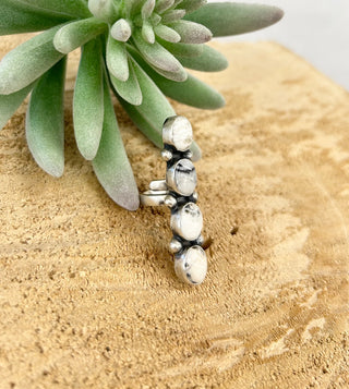 White Buffalo 4 Stone Adjustable Ring