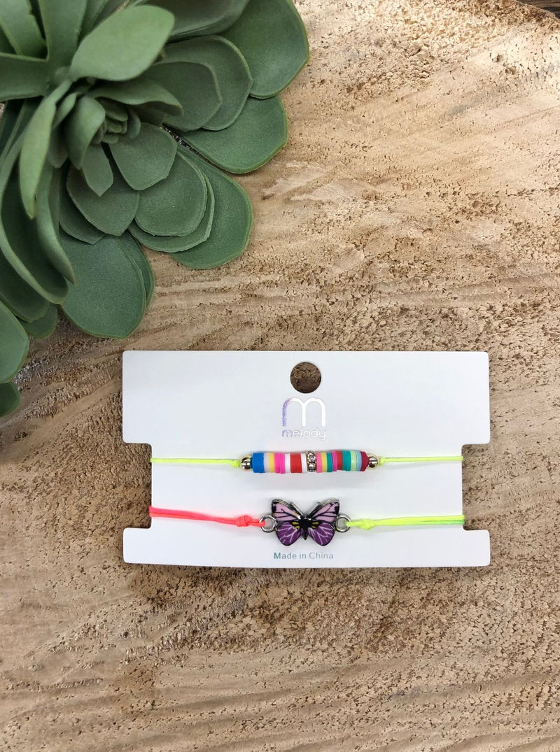 2 Piece Butterfly Bead Bracelet Set