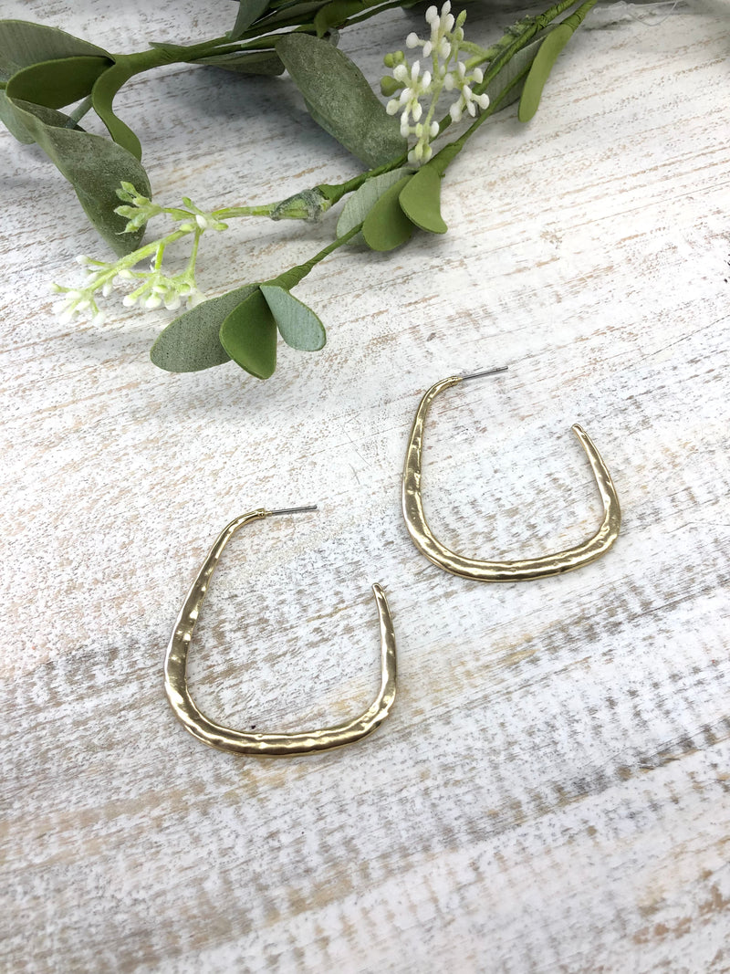 Chunky Hammered Gold Square Hoop Earrings