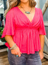 Fuchsia Peplum Top with Sheer Sleeves