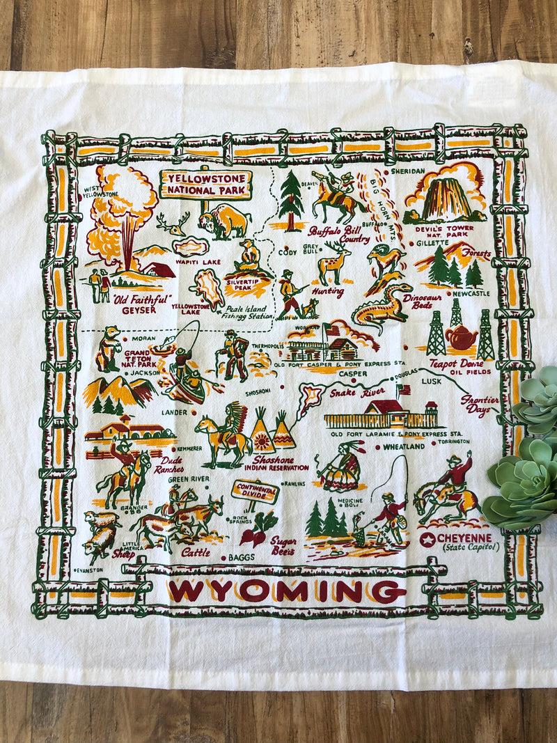 Wyoming Map Retro Kitchen Towel