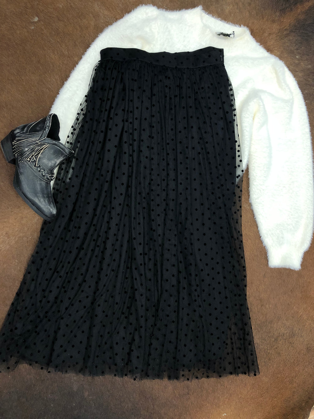 Black Polka Dot Maxi Skirt