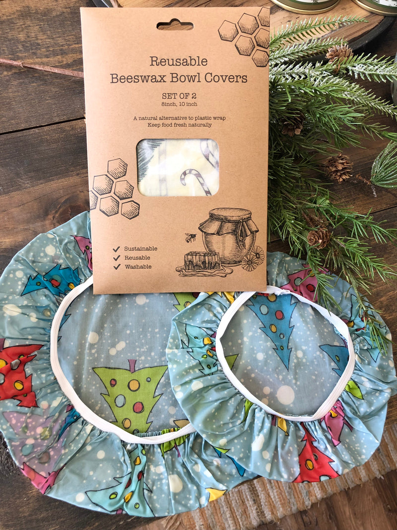 Reusable Fabric Beeswax Food Covers with Christmas Print - Set of Two
