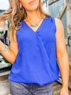 Royal Blue Sleeveless Woven Top with Tie Back