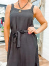 Black Lined Dress with Sash and Pockets