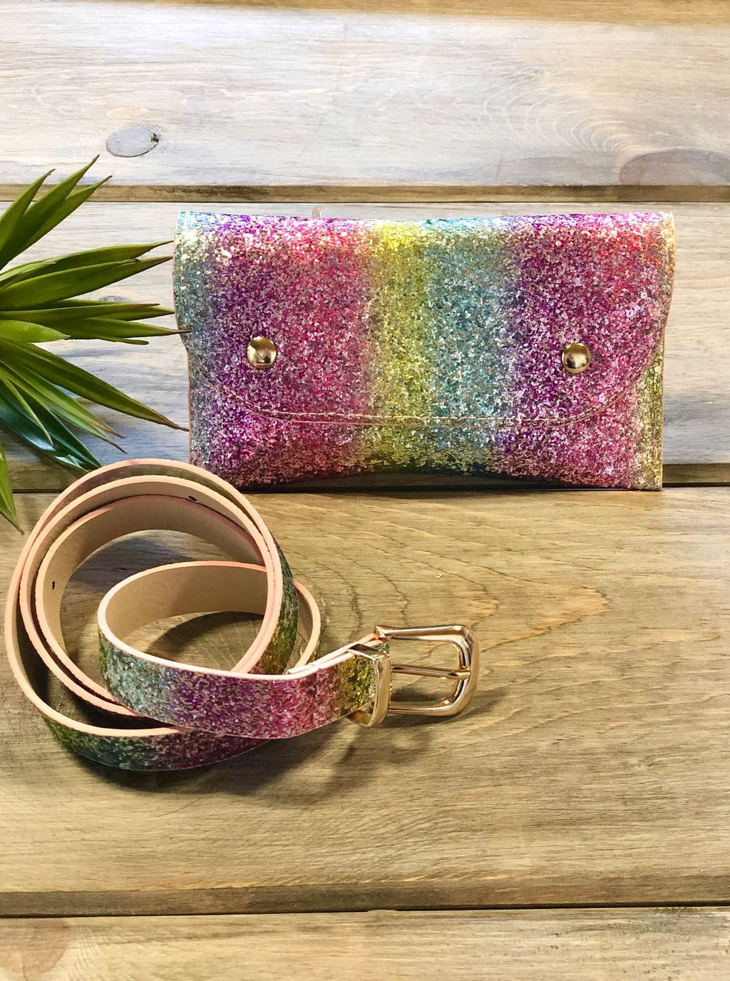 Glitter Rainbow Fanny Pack with Belt