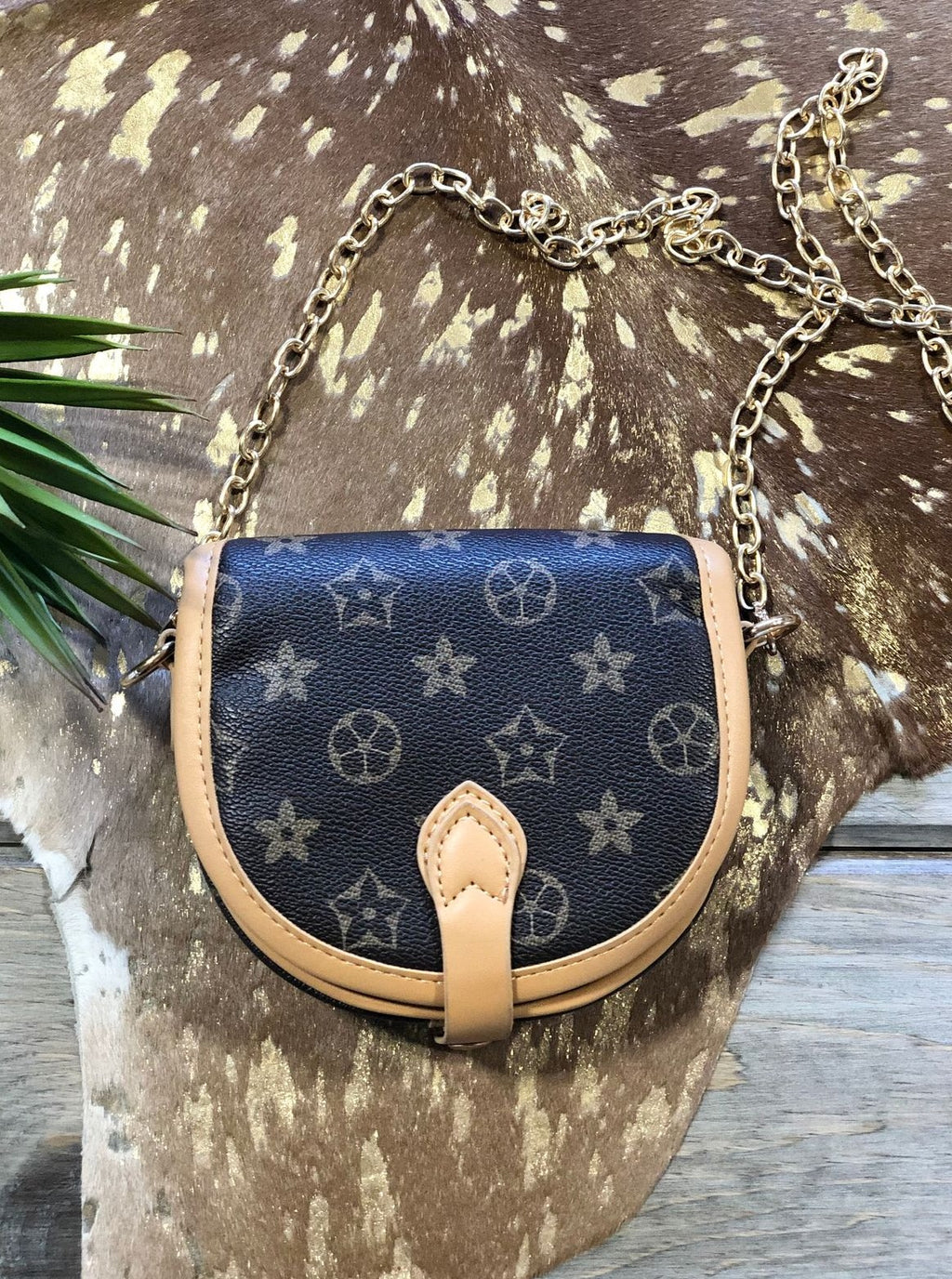 Kids Brown & Tan Faux Leather Crossbody Purse