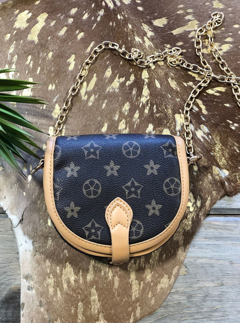 Kids Brown & Tan Faux Leather Crossbody Purse