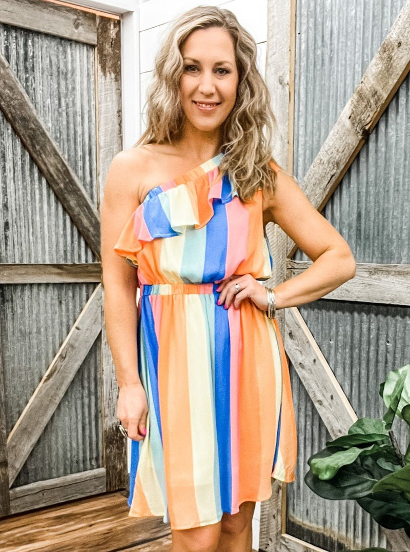 Let the Sun Shine One Shoulder Mini Dress