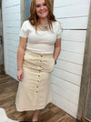 Natural Striped Maxi Skirt with Button Front