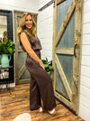 Taro Textured Satin V-Neck Jumpsuit