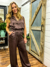 Taro Textured Satin V-Neck Jumpsuit