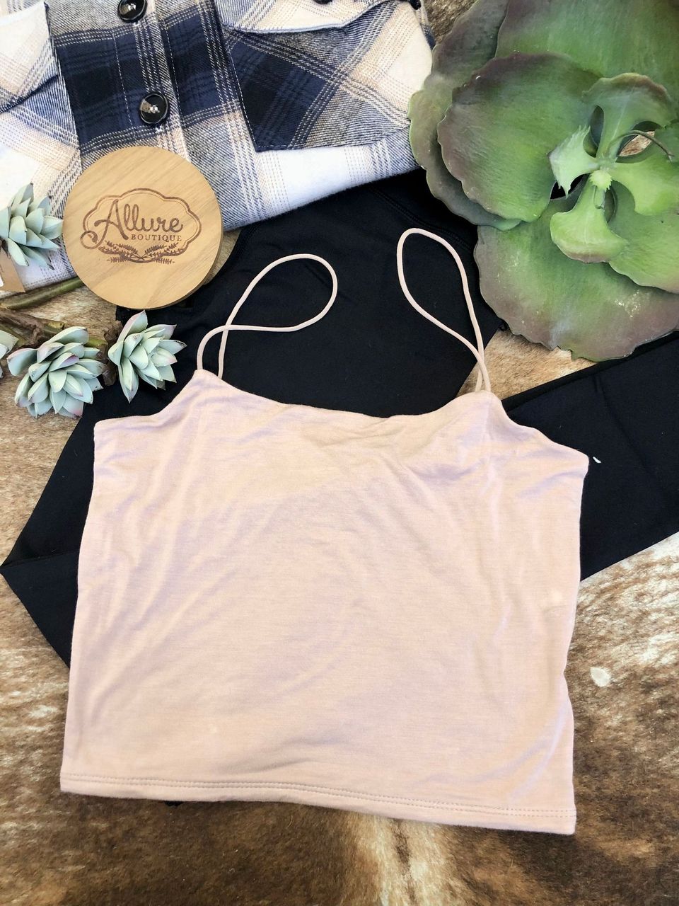 Taupe Spaghetti Strap Crop Tank