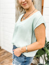 Yanins Sea Foam V-Neck Top